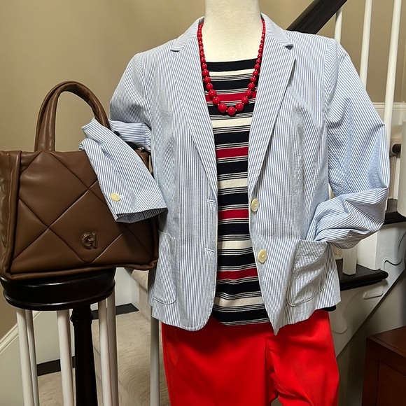 TALBOTS TRICOLOR BLOCK STRIPE SWEATER - Picture 2 of 11